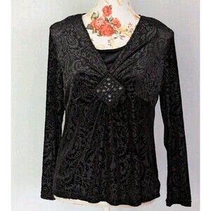 Elementz PXL Burnout Velour Long Sleeve Empire Waist Y2K Whimsigoth Witchy VTG